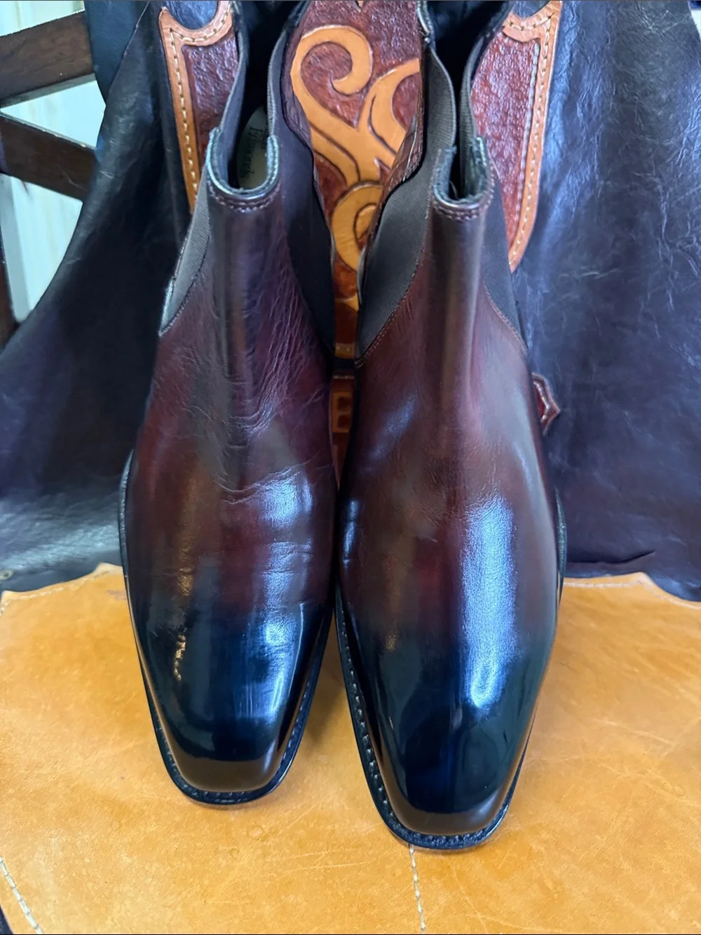 Donald J. Pliner Embossed Crocodile Custom Patina Italian Chelsea Boots
